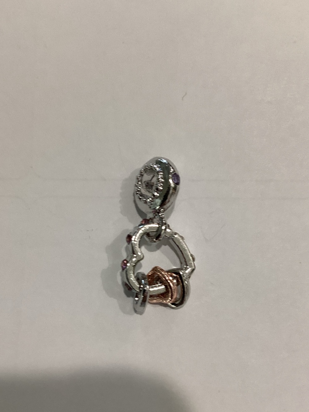 Two-Tone Heart Drop Necklace Charm in Silver and Rose Gold